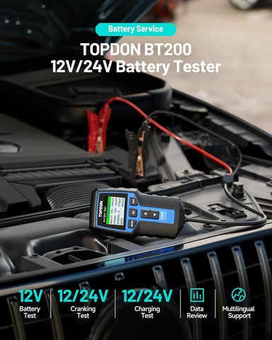 TOPDON BT200 Car Battery Tester, 12V/24V, 100-2000 CCA Load Tester