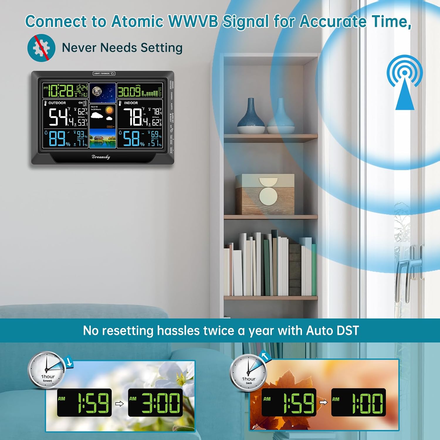 DreamSky Weather Station Indoor Outdoor Thermometer Wireless, Atomic Clock