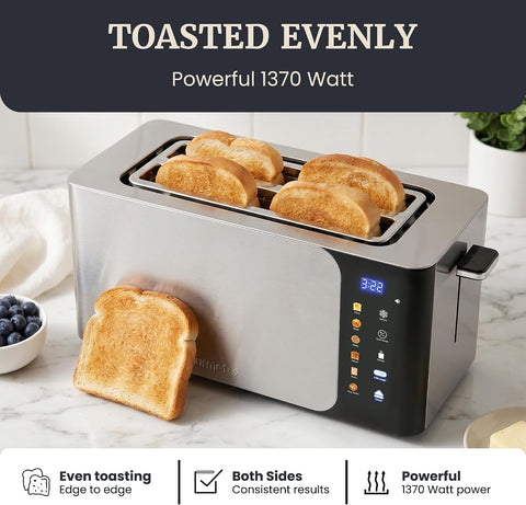 Elite Gourmet SmartToast Digital 4-Slice Toaster, 1370W, 1.5" Wide Slots