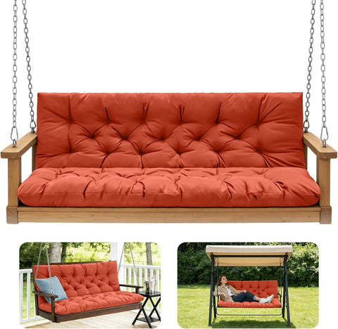 Porch Swing Cushions,Outdoor Cushions 3 Seater Replacement with Backrest, Waterproof Thickened Bench Cushion with Ties for Porch, Patio,Outdoor, Backyard and Garden (Orange 40 * 40 in)