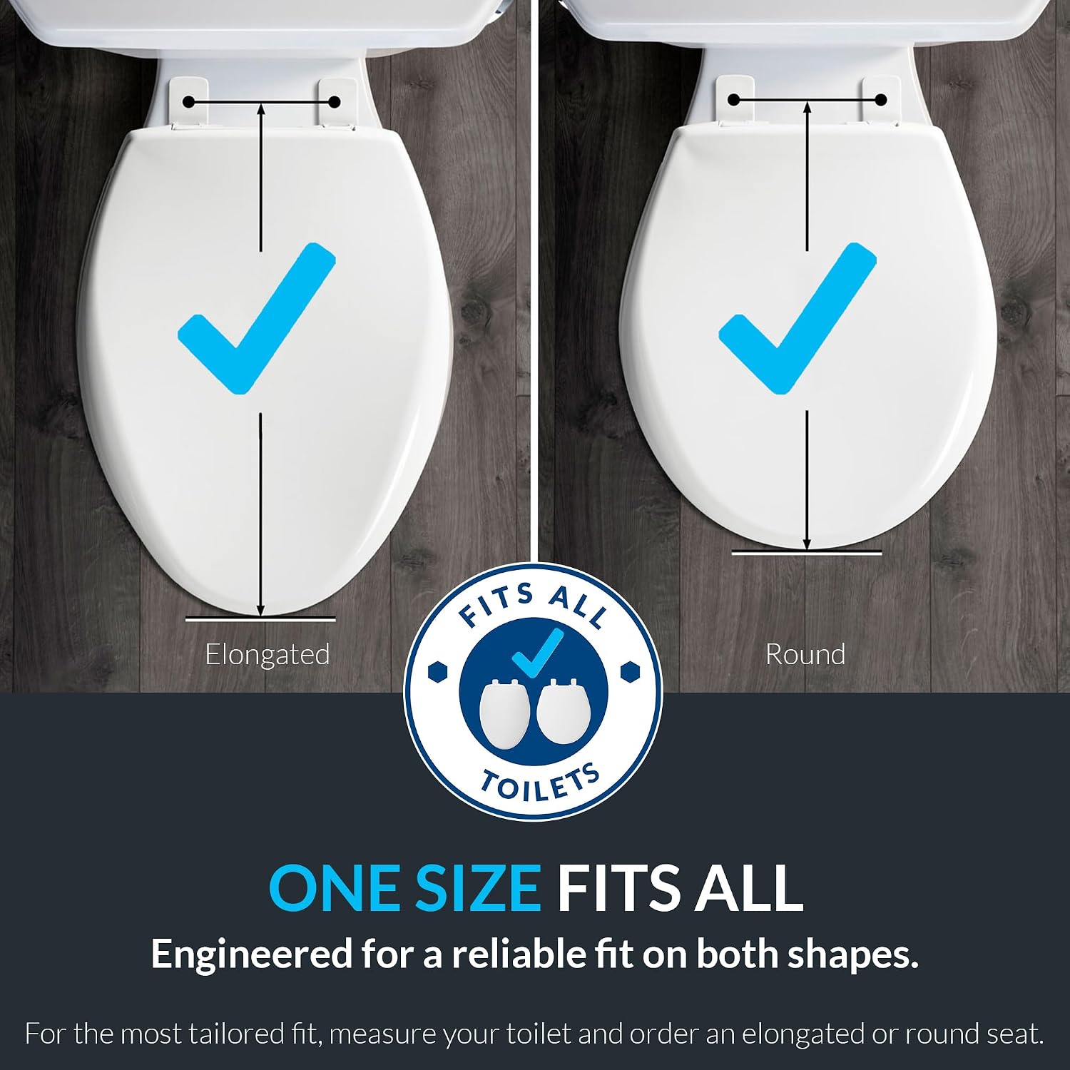 Mayfair Universal Size Slow Close Toilet Seat, Durable Plastic, Fits Round & Elongated Toilets, White