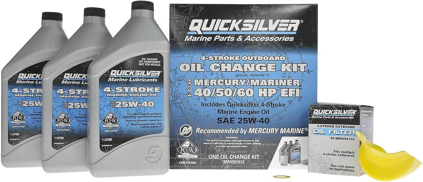 Quicksilver 4-Stroke Oil Change Kit – for Mercury Outboard Engines – 15, 20, 25, 30, 40, 50, 60, 75, 90, 115, 150, 175, 200, 225, 250, 300, 350, 400 HP