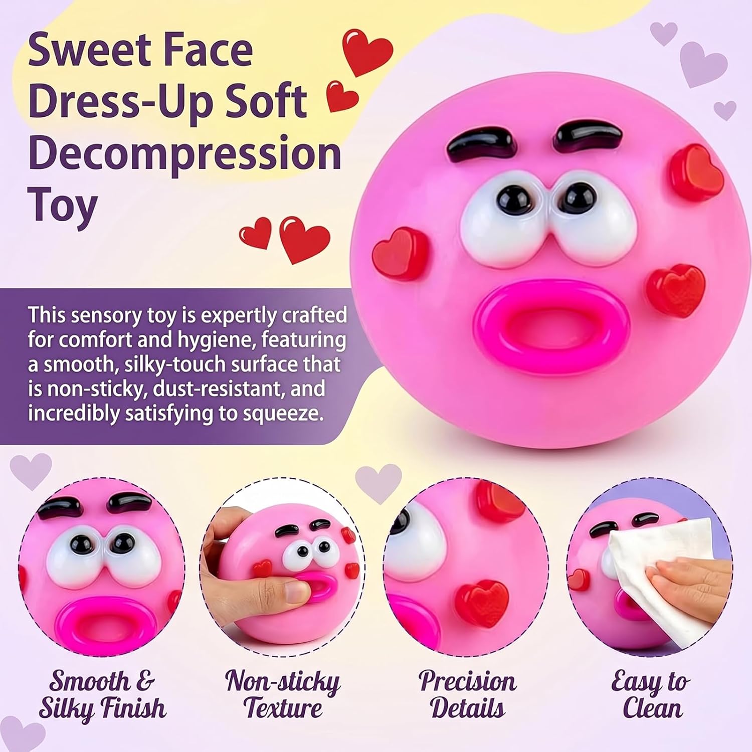 Smushers Squishy Curiosities - Ultra-Soft Slow Rising Stress Relief Toy for Adults, Cute Quirky Sensory Fidget Toy for Anxiety Relief, ADHD & Autism, Unique Office Desk Decor(Pink)