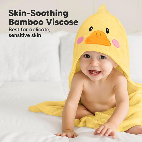 KeaBabies Hooded Baby Towel for Newborn, Baby Bath Towels (Duck, 35x35)
