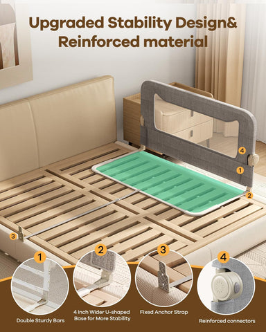 Foldable Bed Rail for Toddlers, 47in Reinforced Carbon Steel Frame&Connectors, Breathable Cationic Fabric, Safety Toddler Bed Rails for Queen, King, Twin, Full, No-Tool Setup.