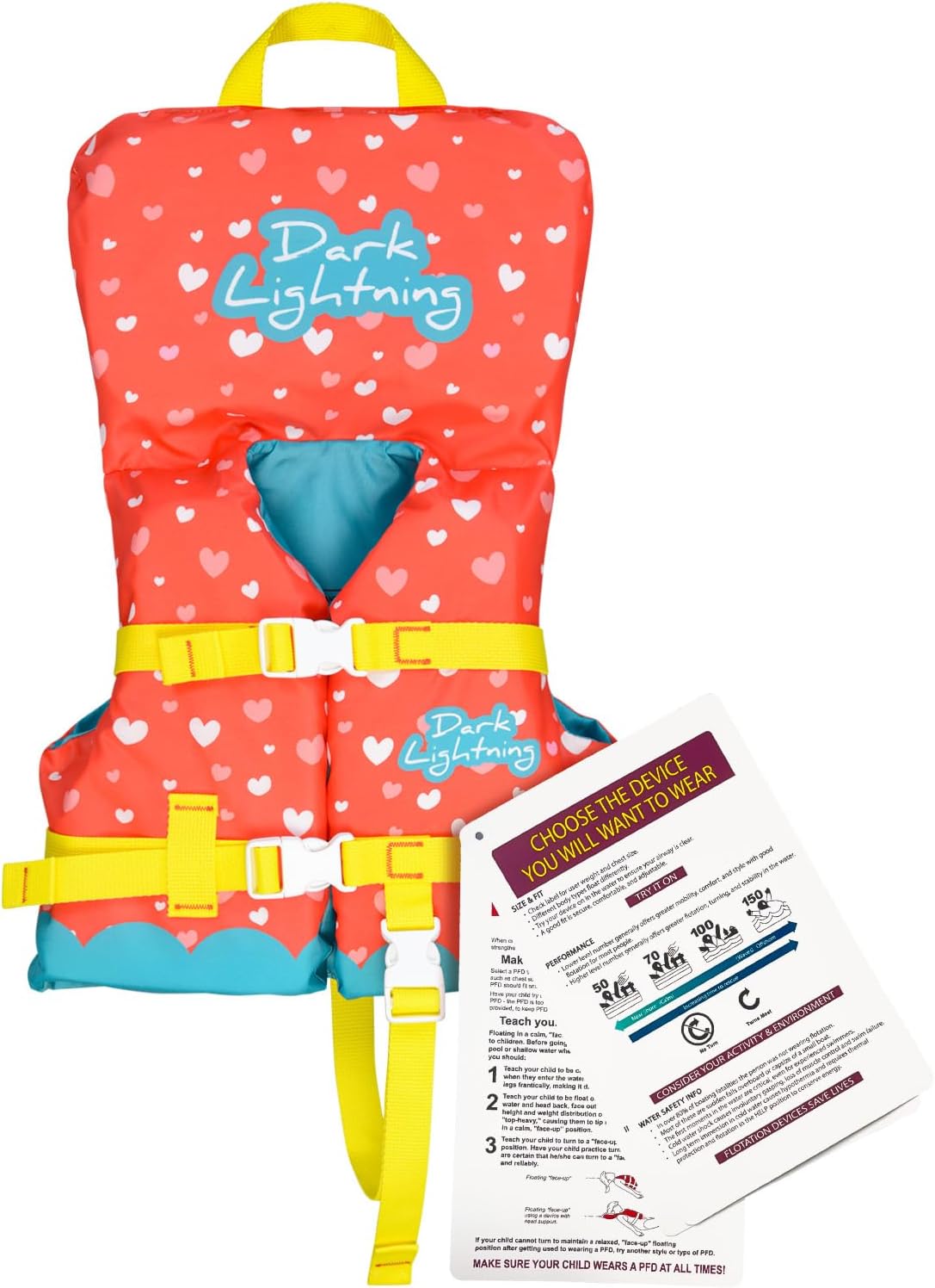 Dark Lightning USCG Approved Infant Life Jacket 0-30 lbs, Toddler Swim Vest and Baby Life Vest for 1-3 Years, 20-30 lbs, Headrest, Leg Strap and Grab Handle