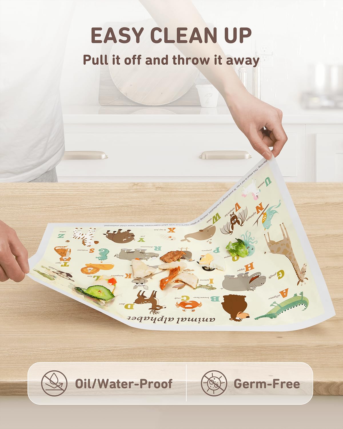 Babebay Disposable Stick-On Placemats for Baby, 60 Pack, 3 Animal Designs