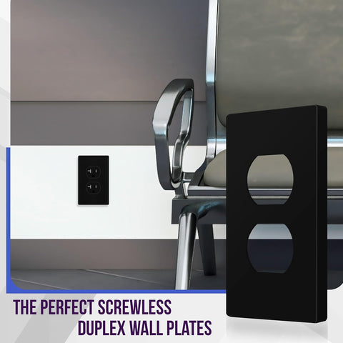 ENERLITES 5 Pack Screwless Duplex Outlet Covers Wall Plate, 1-Gang, Black