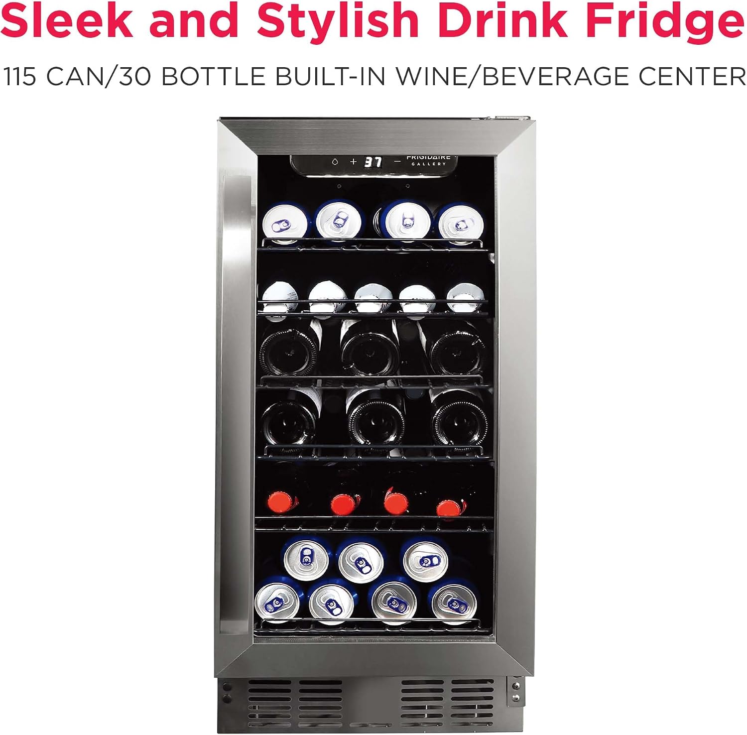 Frigidaire Gallery, 22.5" Wide Beverage Cooler, 30-Bottles Stainless Steel, with Lock, Tempered Glass Door, Frost Free, Glass Door, Stainless Steel, Built-in