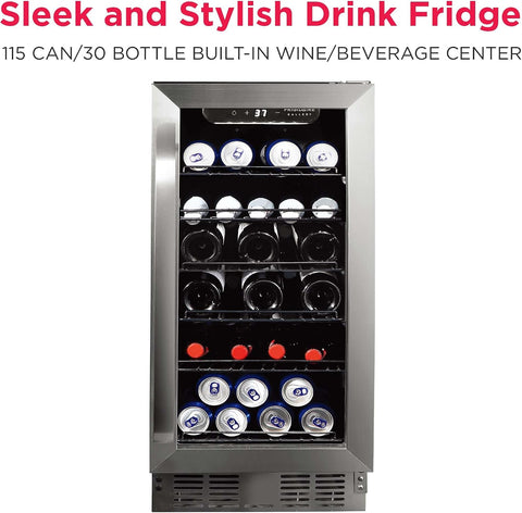 Frigidaire Gallery, 22.5" Wide Beverage Cooler, 30-Bottles Stainless Steel, with Lock, Tempered Glass Door, Frost Free, Glass Door, Stainless Steel, Built-in
