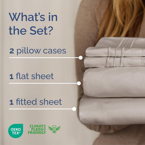 Full Size 4 Piece Sheet Set - Breathable & Cooling Sheets - Light Grey
