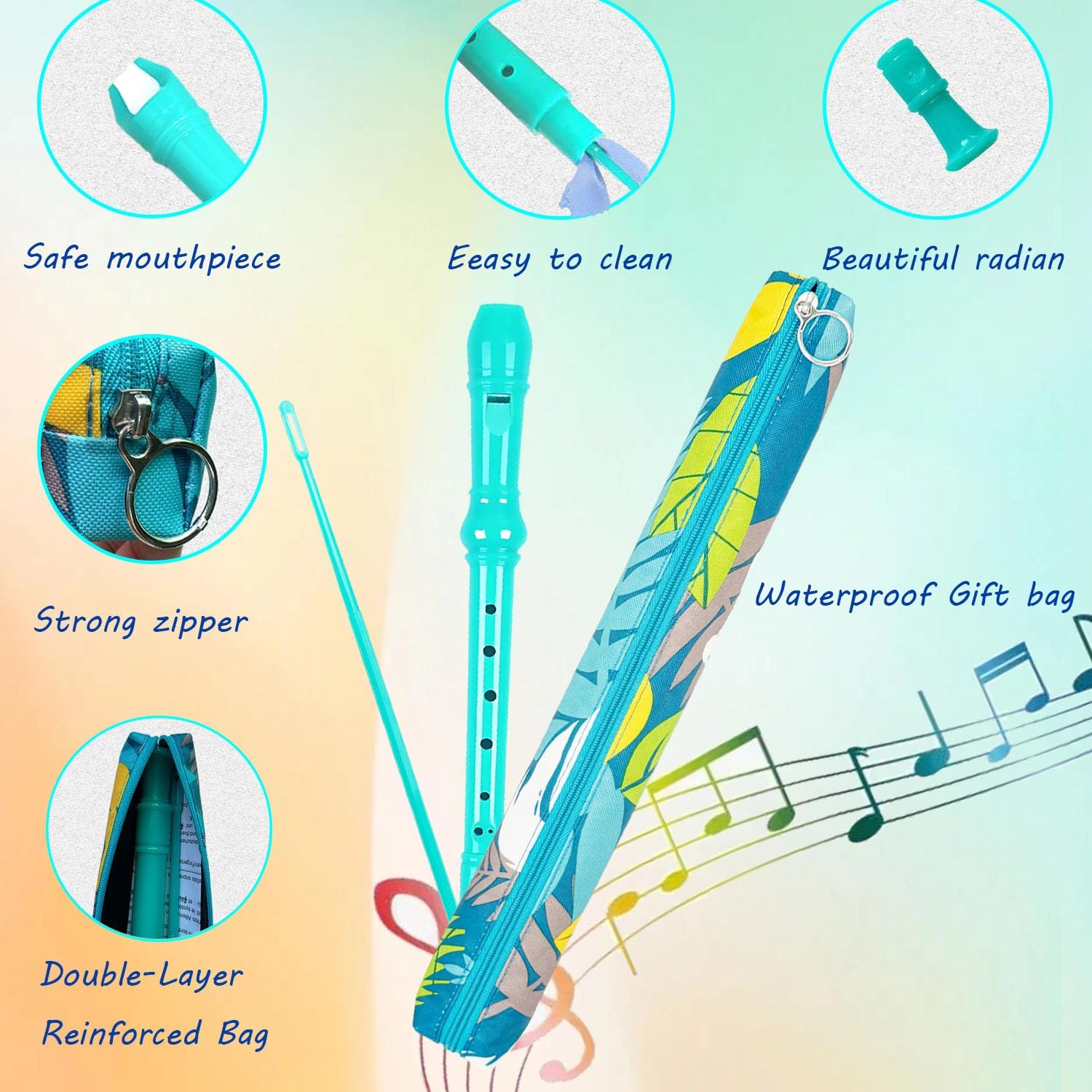 Descant Soprano Recorder for Kids - 8 Hole German Style Flute with Fingering Chart, Cleaning Rod & Protective Case - Ideal Musical Instrument for Beginners & School Students (Green)