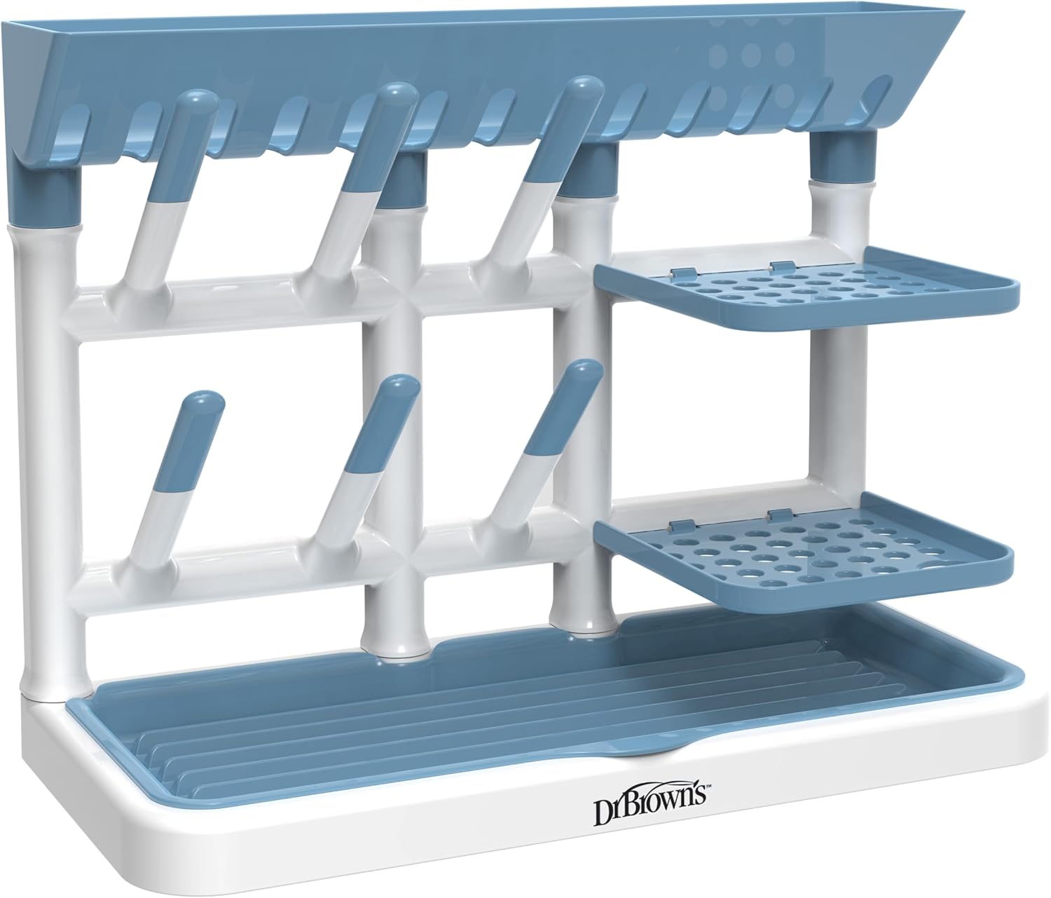 Dr. Brown's Drying Tower, Stand-Up Drying Rack, Countertop Baby Bottle Drying with Organized Storage for Baby Essentials, Space Saving Vertical Rack, Blue/White