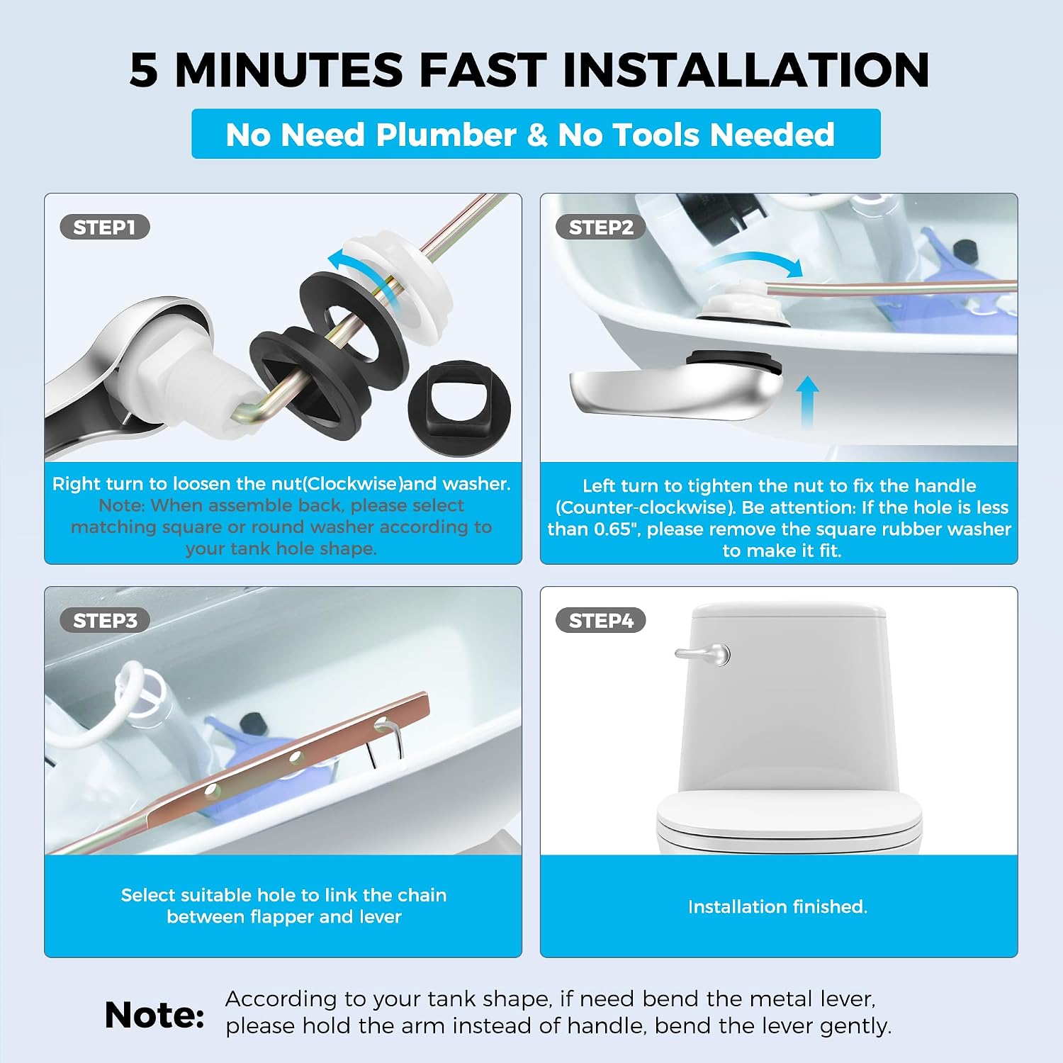 Yupjlia 2 Pack Front Mount Toilet Handle Replacement Kit with Metal Lever