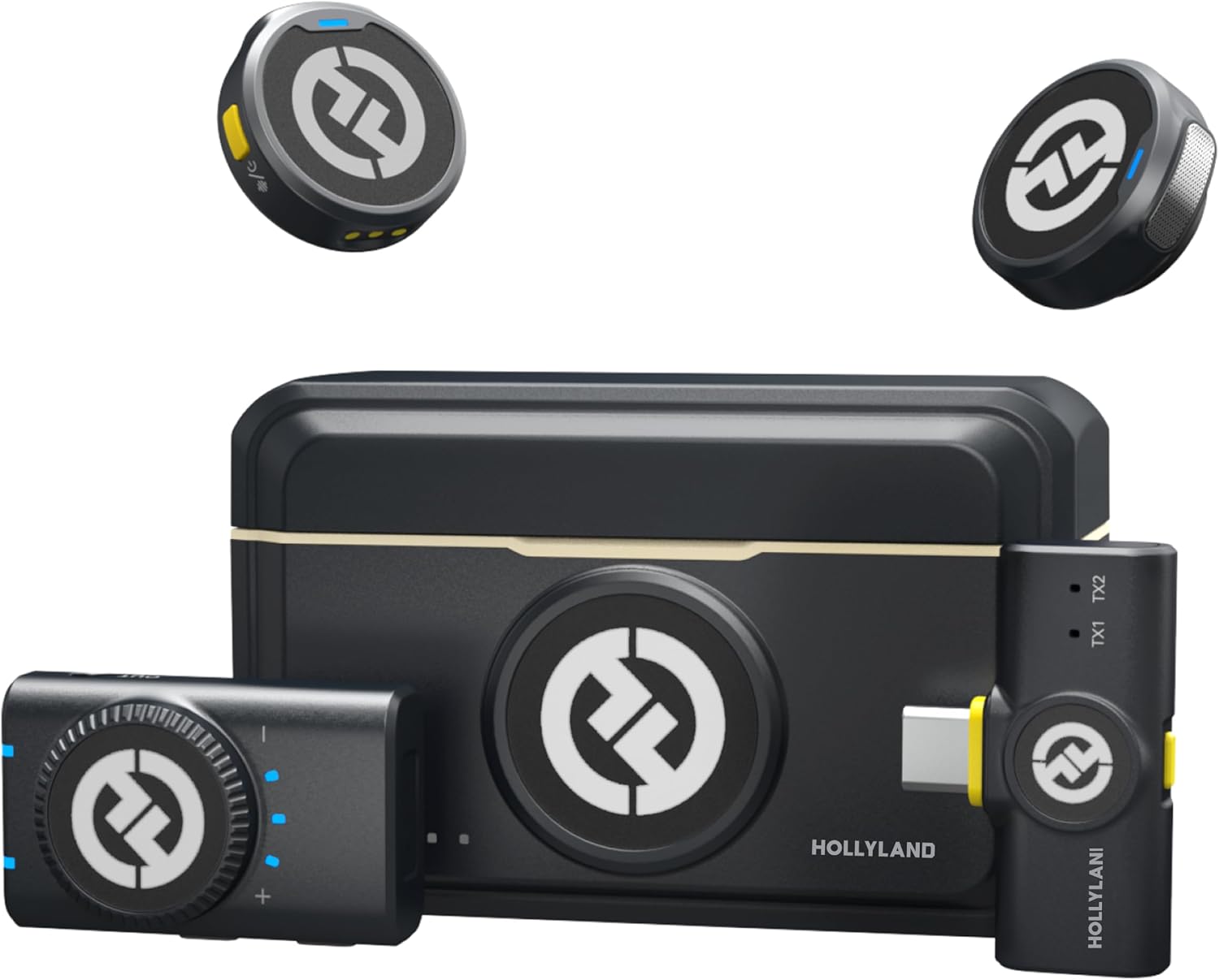 Hollyland Lark M2 Wireless Microphone for iPhone/Camera/Android/PC, 48kHz/24-bit High Fidelity Audio, 300m Range, Noise Cancelling, 40h Use, YouTube, Vlog, Streaming (Black, with Camera RX + USB-C RX)