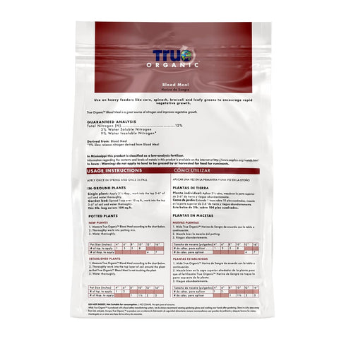True Organic Blood Meal – High-Nitrogen Organic Fertilizer for Rapid Vegetative Growth – 3lb Bag Covers 104 Sq. Ft.