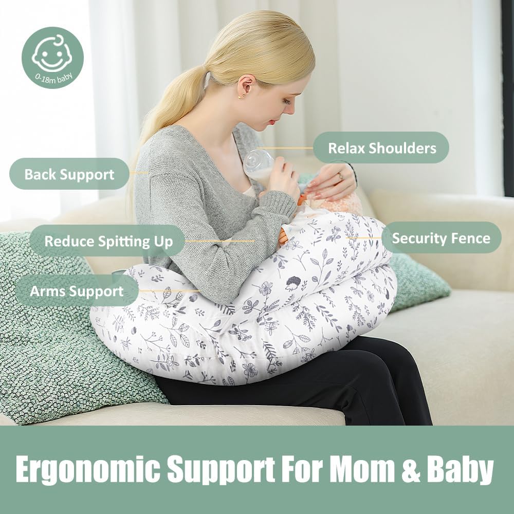 Chilling Home Nursing Pillow Adjustable, Pillow for Breast Feeding Bottle Feeding, Large Size More Support for Mom, Breastfeeding Essentials, Removable Cover