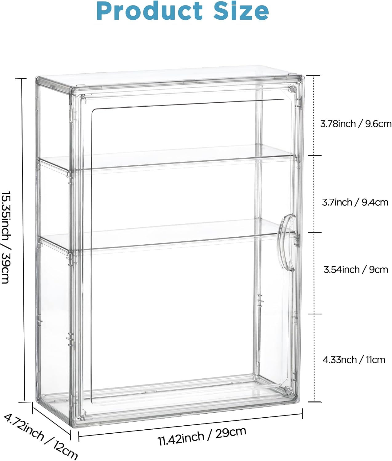 HBlife Baby Bottle Storage Organizer for Wall Countertop Cabinet, 3 Tiers Adjustable Clear Acrylic Bottles Storage Station Case Box Container with 2 Removable Dividers and Magnetic Door, Small