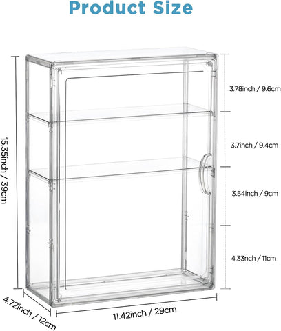 HBlife Baby Bottle Storage Organizer for Wall Countertop Cabinet, 3 Tiers Adjustable Clear Acrylic Bottles Storage Station Case Box Container with 2 Removable Dividers and Magnetic Door, Small