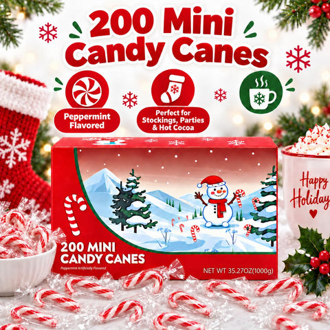 Red and White Peppermint Flavor Mini Candy Canes 1-200 Count Box