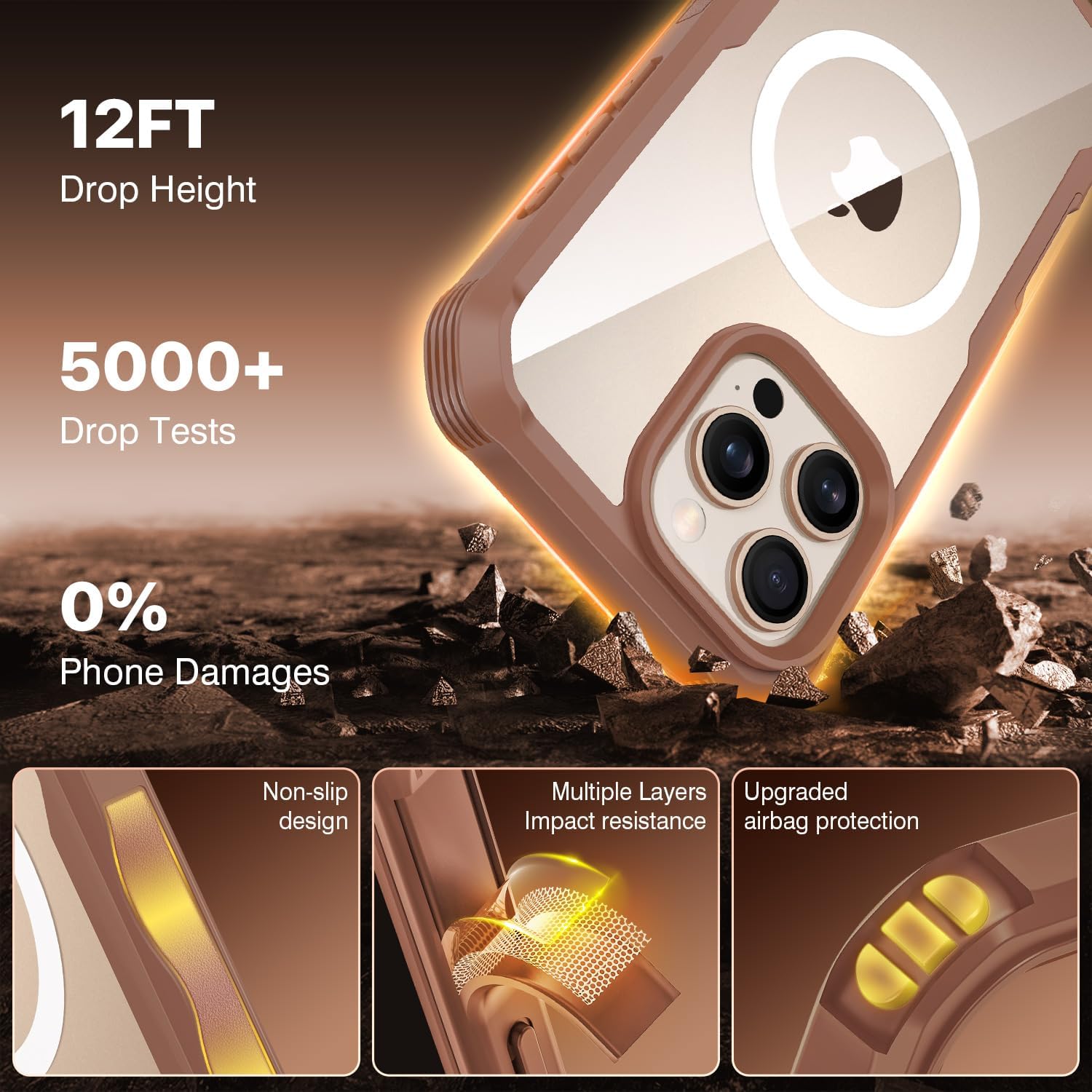 CENHUFO Privacy for iPhone 16 Pro Case, Compatible with Magsafe Magnetic Full Body Case Built-in 9H Tempered Glass Privacy Screen Protector and Camera Lens Protector, Shockproof Cover -Desert Brown