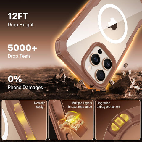 CENHUFO Privacy for iPhone 16 Pro Case, Compatible with Magsafe Magnetic Full Body Case Built-in 9H Tempered Glass Privacy Screen Protector and Camera Lens Protector, Shockproof Cover -Desert Brown