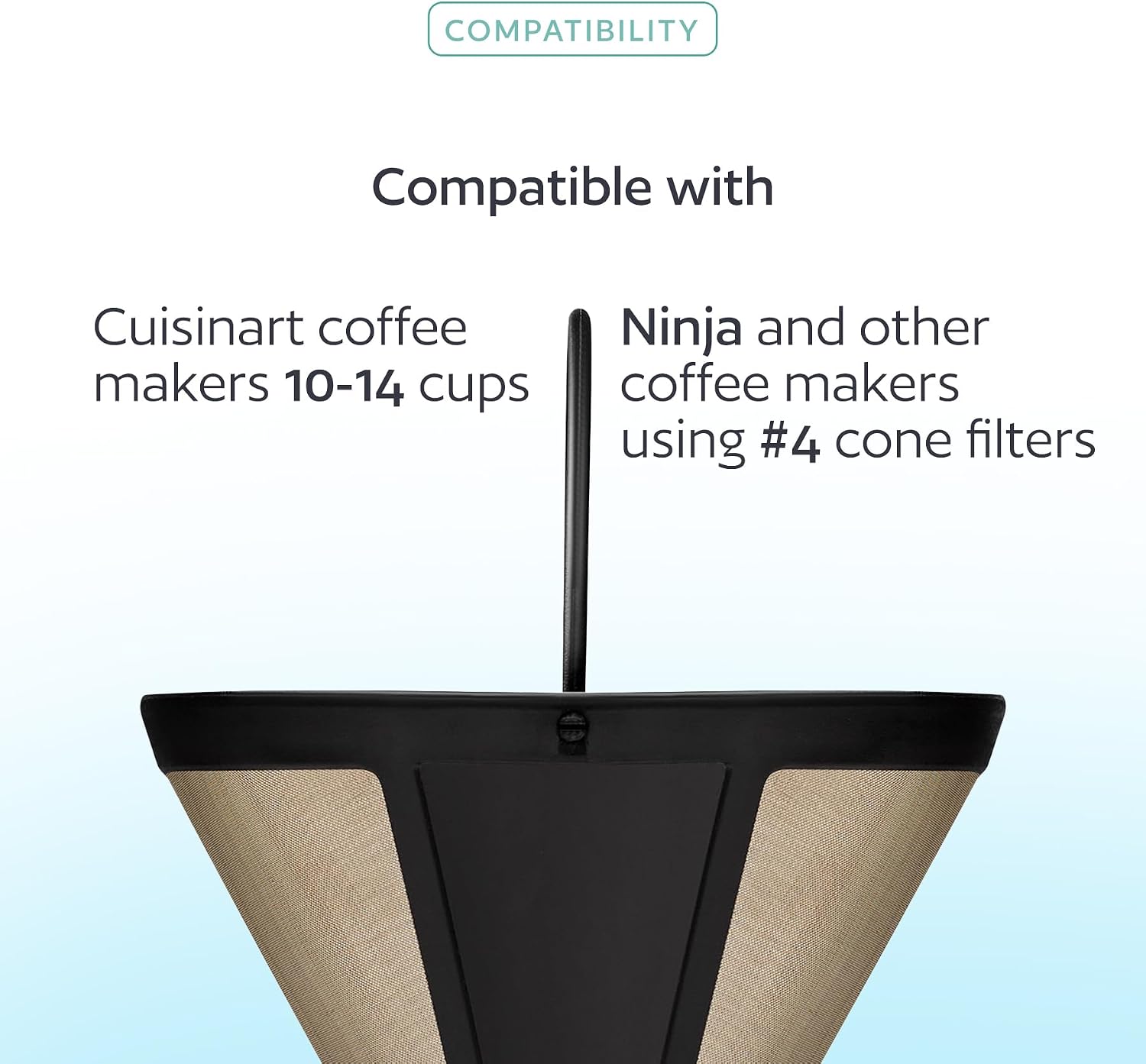 1-Pack #4 Reusable Permanent Cone Coffee Filters - Compatible with Cuisinart 10–14 Cup Brewers (DCC-3200, DCC-1200, DCC-3400) & Ninja Coffee Makers - Stainless Steel Mesh, Dishwasher-Safe by GoodCups