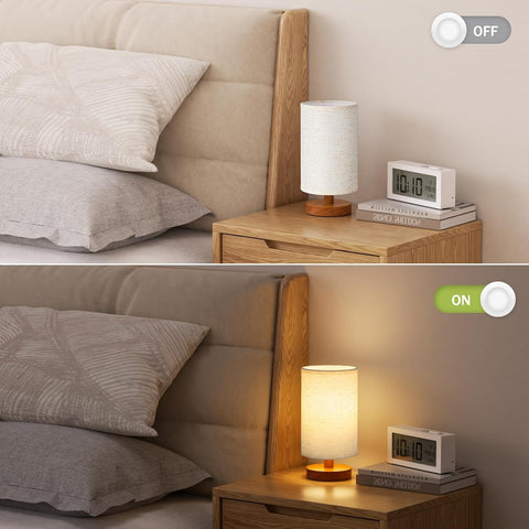 Fenmzee 8.5" Small Lamp for Bedroom - Light Beige Shade & Walnut Base