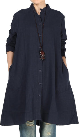 Minibee Women's Button Down Shirts Cotton Linen Blouses Jacket