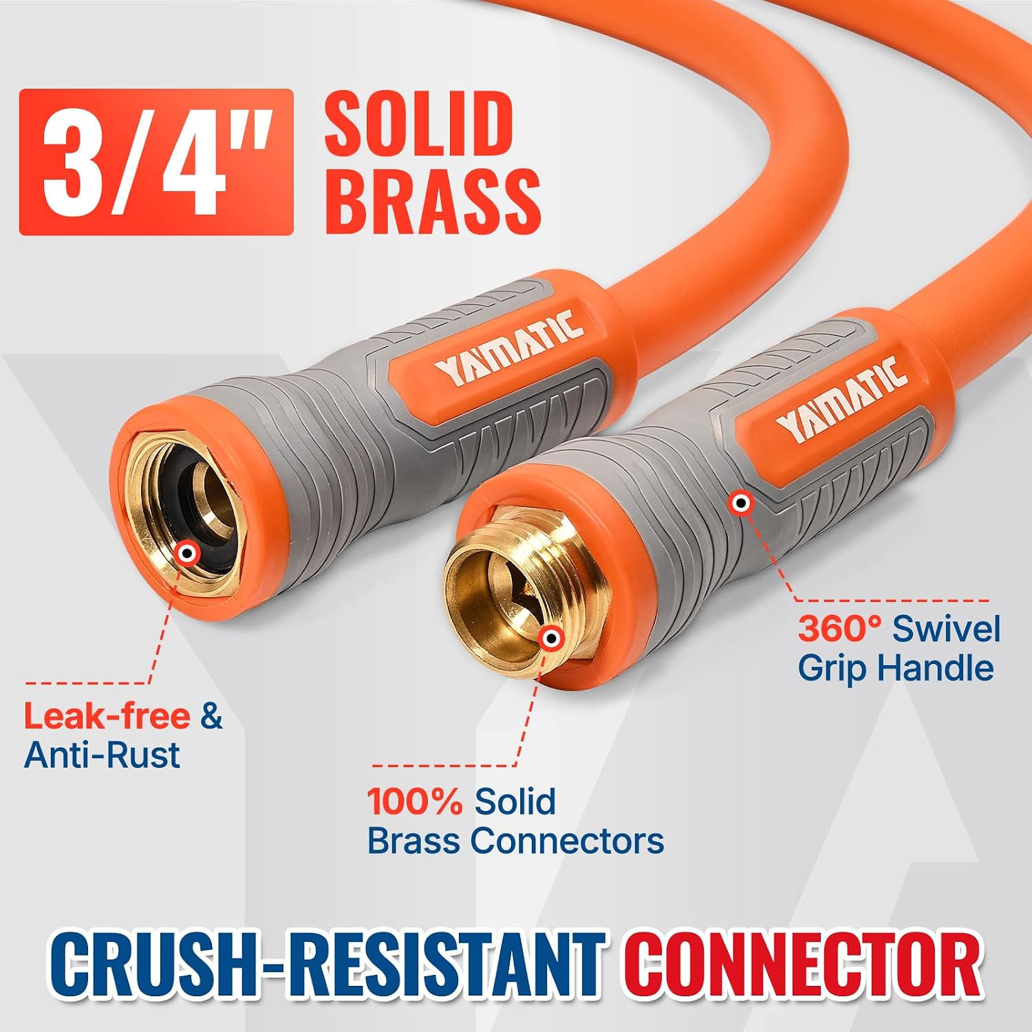 YAMATIC Flexible Garden Hose 5/8" x 5ft, 360° Swivel Handle, Burst 600 PSI