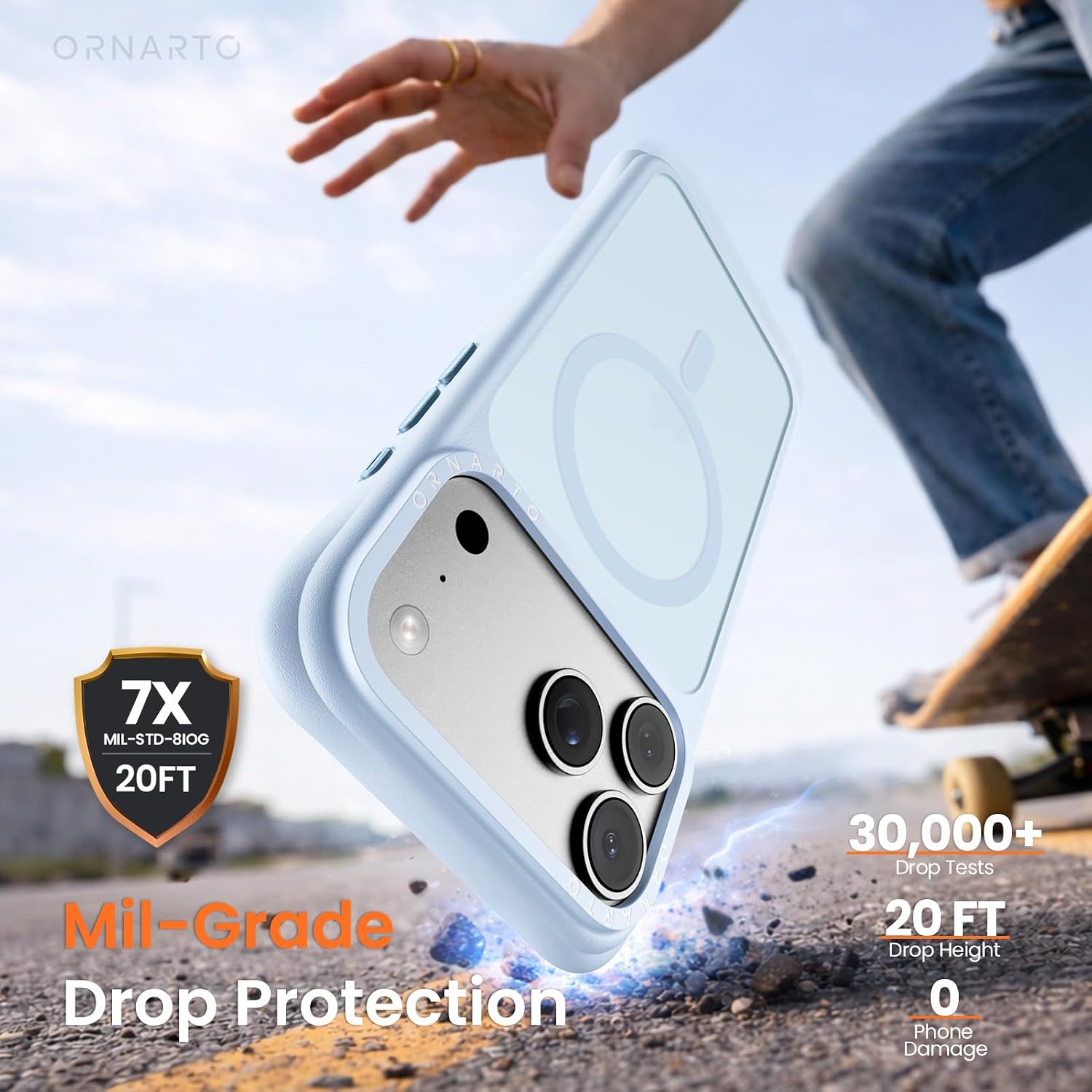 ORNARTO Magnetic for iPhone 17 Pro Max Case, Translucent Matte, Baby Blue