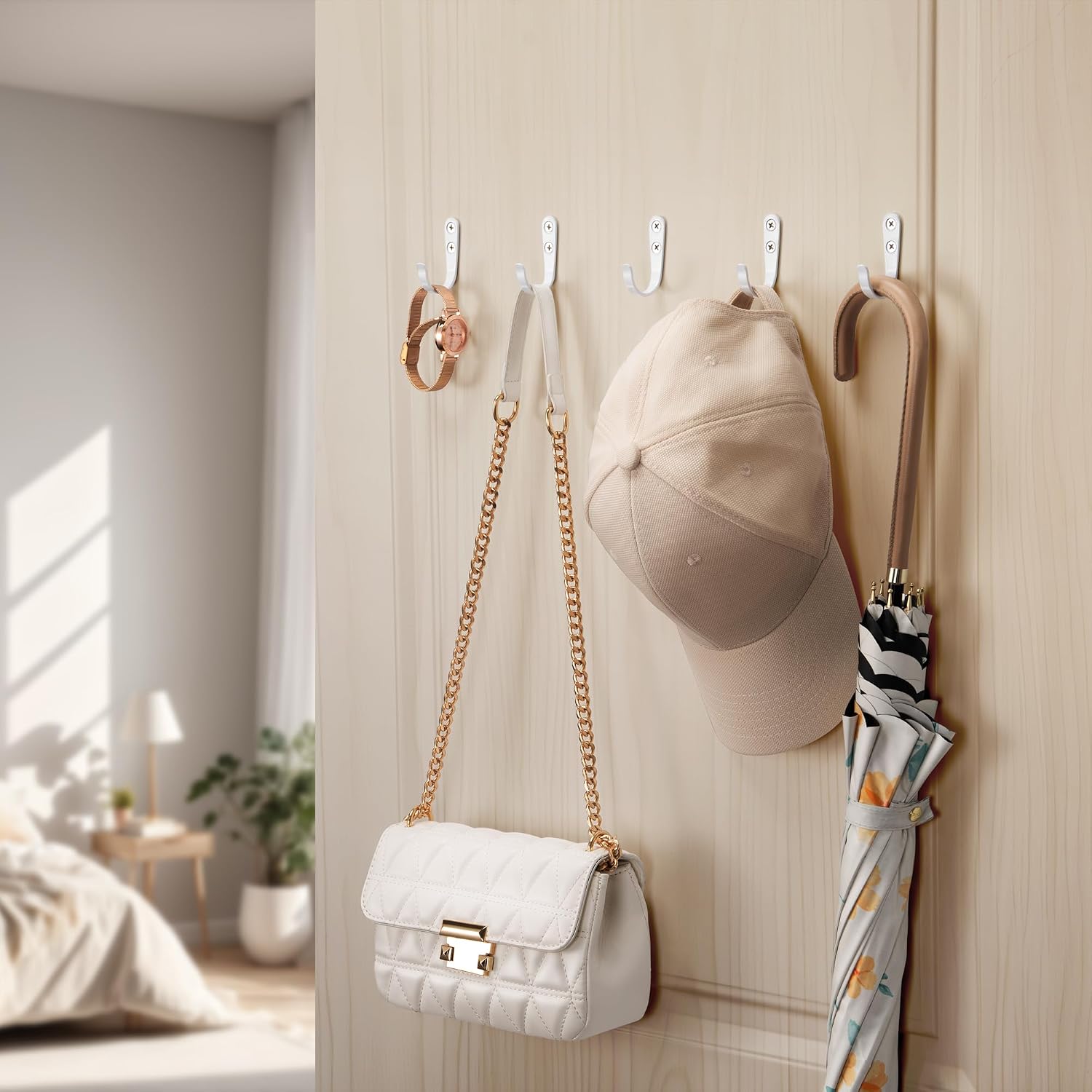 10Pcs Wall Hooks, White Metal Coat and Towel Hooks, Holds Up to 40 lbs