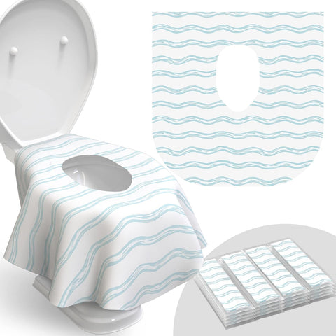 Relyo Disposable Toilet Seat Cover for Travel – 20 Pack with Covers Wrapped in Sets of 2, Non-Flushable Liners, Fits Most Seats – Kids, Toddlers, Adults (Waves, 20)