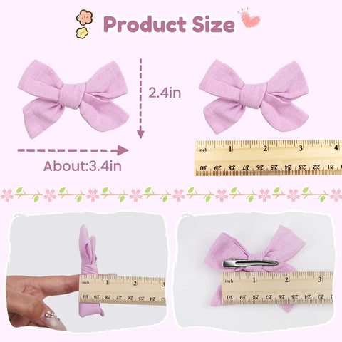 CÉLLOT Girls Hair Bows Linen Fabric 3.5" Bows Alligator Clips for Toddlers