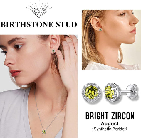 Bestyle Sparkling 925 Sterling Silver Birthstone Stud Earrings for Women, Heart/Round/Teardrop/Square Solitaire Diamond Studs Earrings, Great Birthday/Christmas Gifts