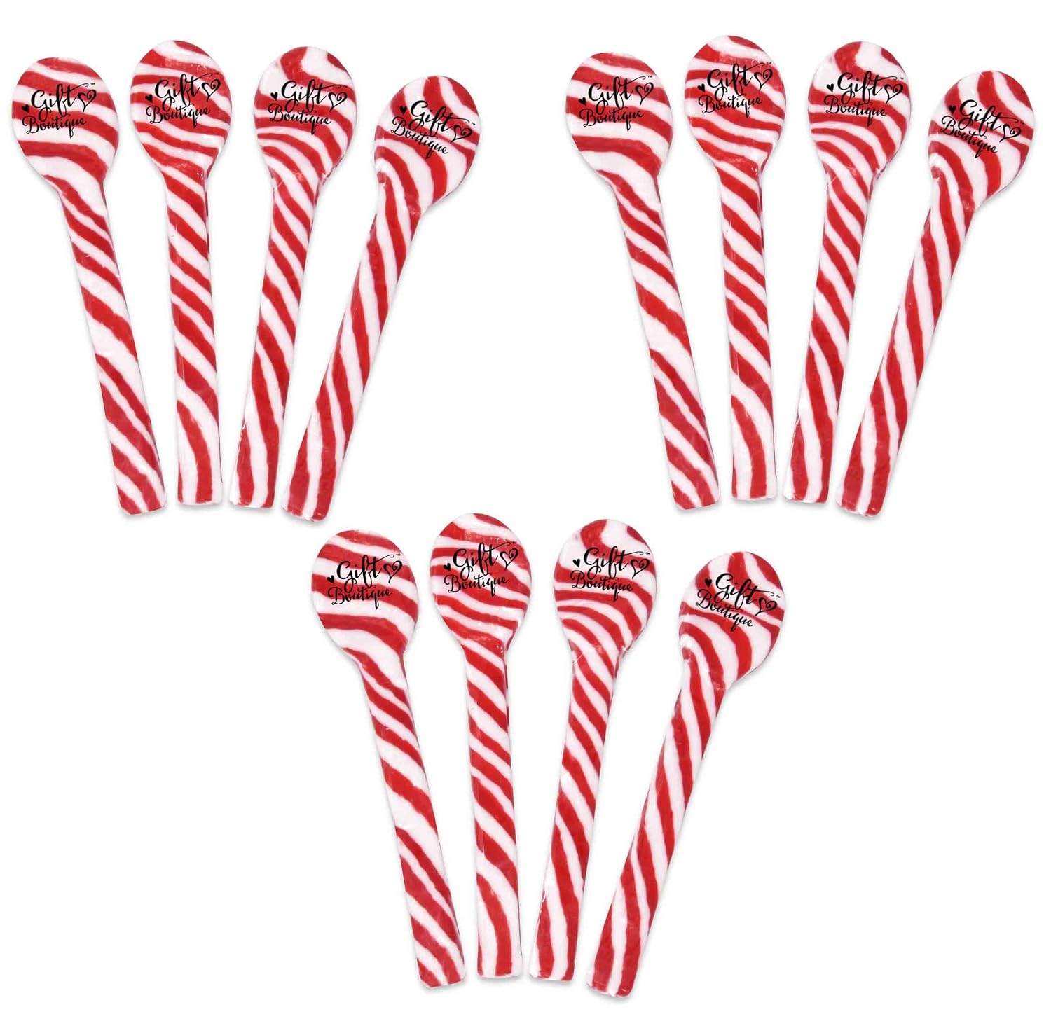 12 Christmas Candy Cane Spoon Set Edible Peppermint Stirrer Mint Candy