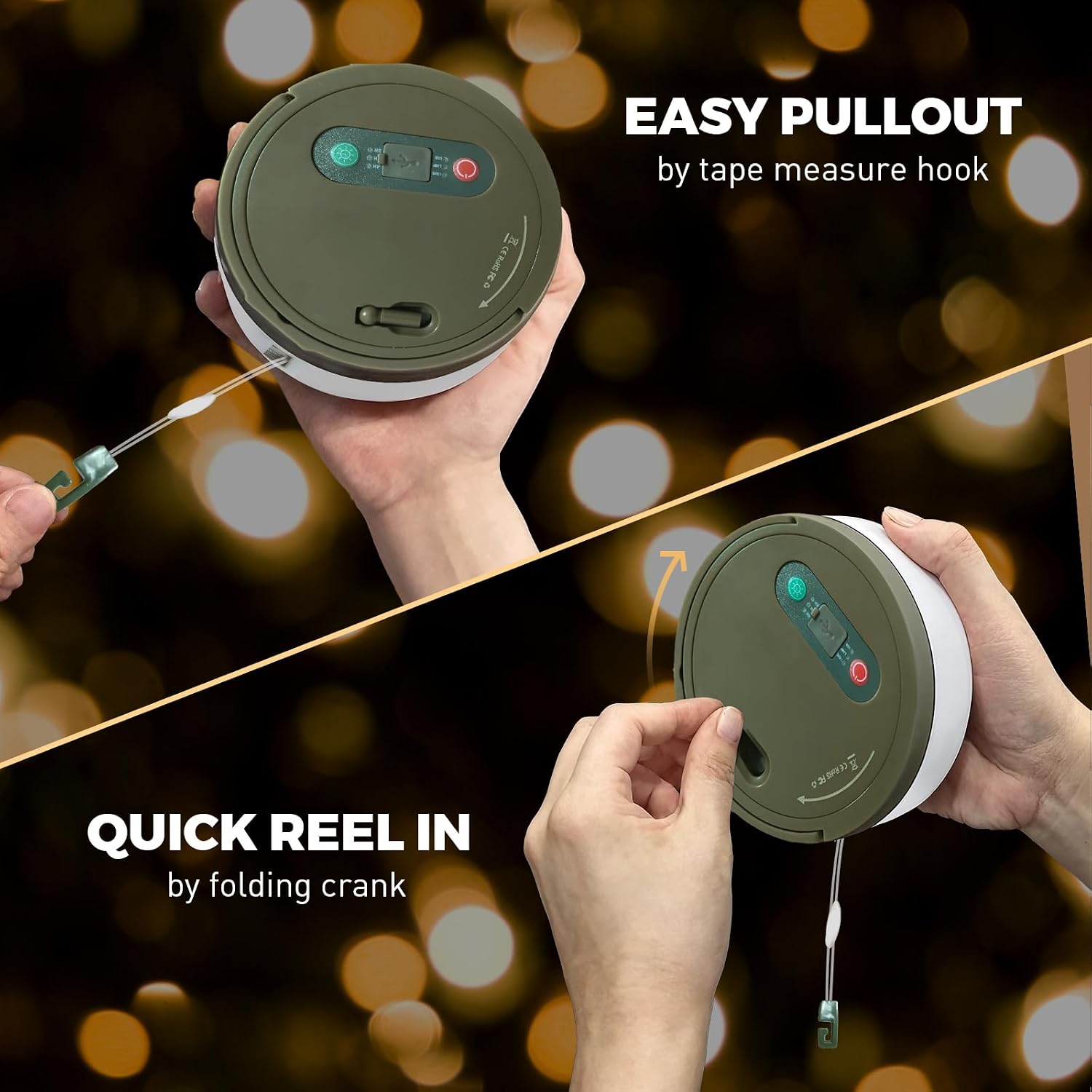 Camping String Lights, 32.8FT Rechargeable with Storage Reel, 8 Modes