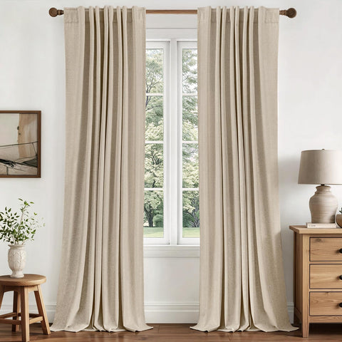 MIULEE 100% Blackout Linen Curtains for Bedroom 40W x 90L Oatmeal 2 Panels
