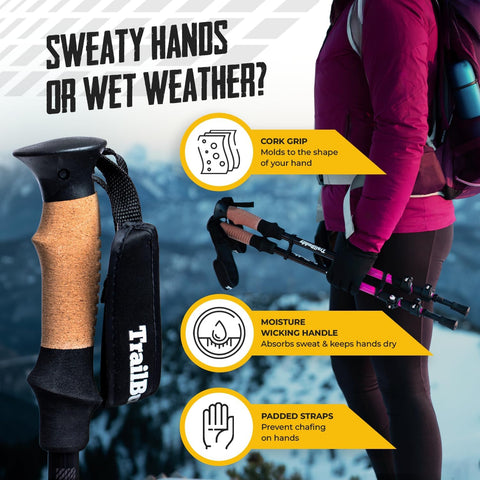 TrailBuddy Trekking Poles – Lightweight 7075 Aluminum Hiking Poles for Women, Men & Seniors – Collapsible Walking Sticks for Travel, Trails & Balance