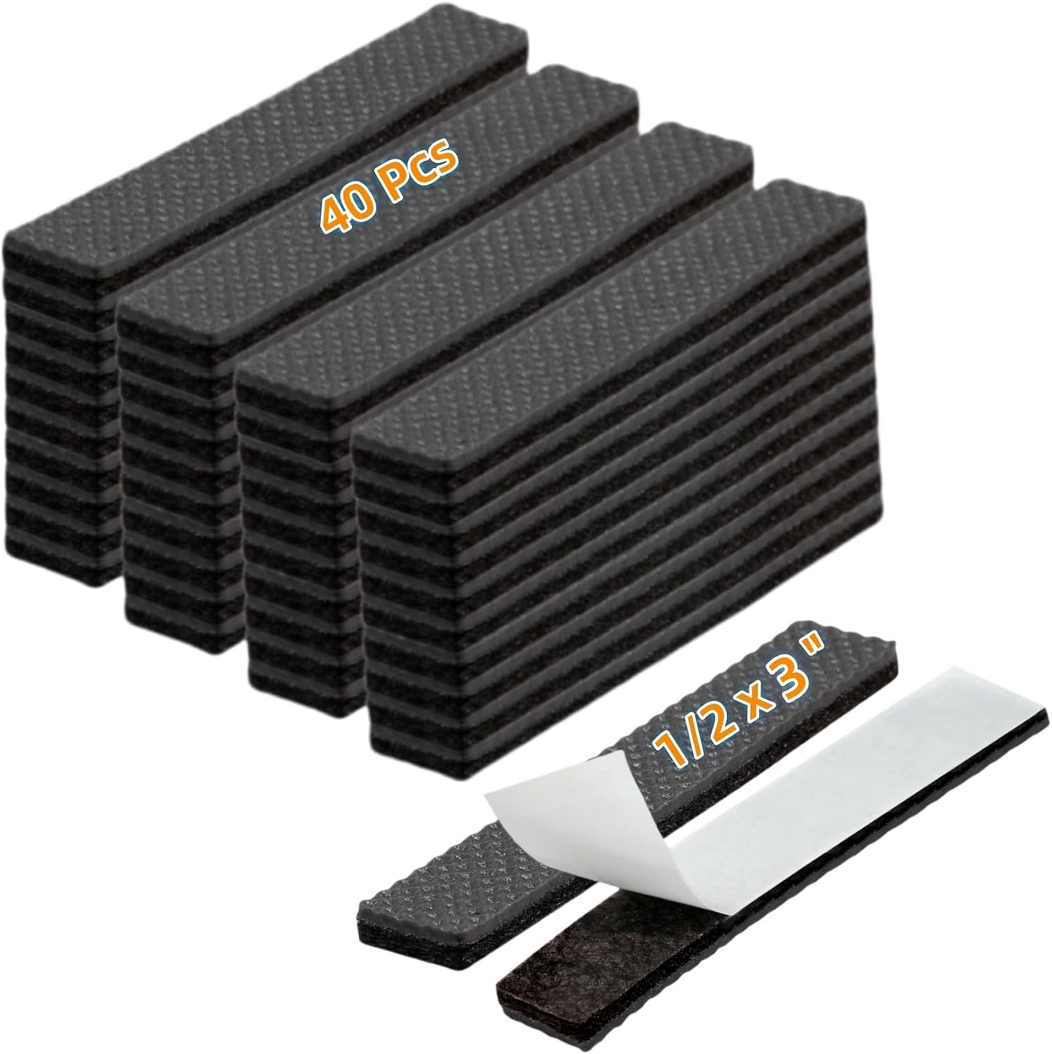 Non Slip Furniture Pads 1/2" x 3" Rubber Strips Self Adhesive Furniture Grippers Chair Leg Pads Rubber Chair Feet Anti Scratches Non Skid Furniture Pad Floor Protectors, 40 Pcs Rectangle