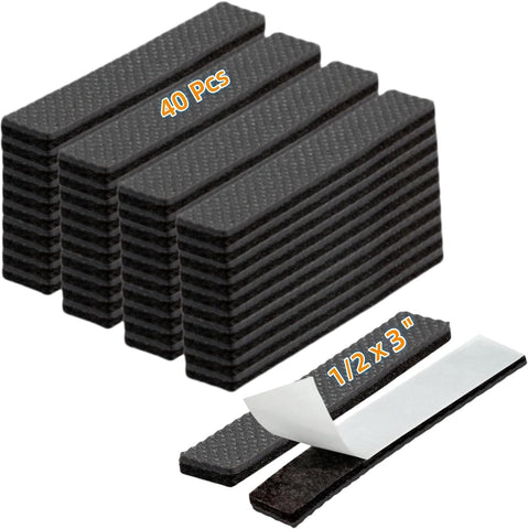 Non Slip Furniture Pads 1/2" x 3" Rubber Strips Self Adhesive Furniture Grippers Chair Leg Pads Rubber Chair Feet Anti Scratches Non Skid Furniture Pad Floor Protectors, 40 Pcs Rectangle