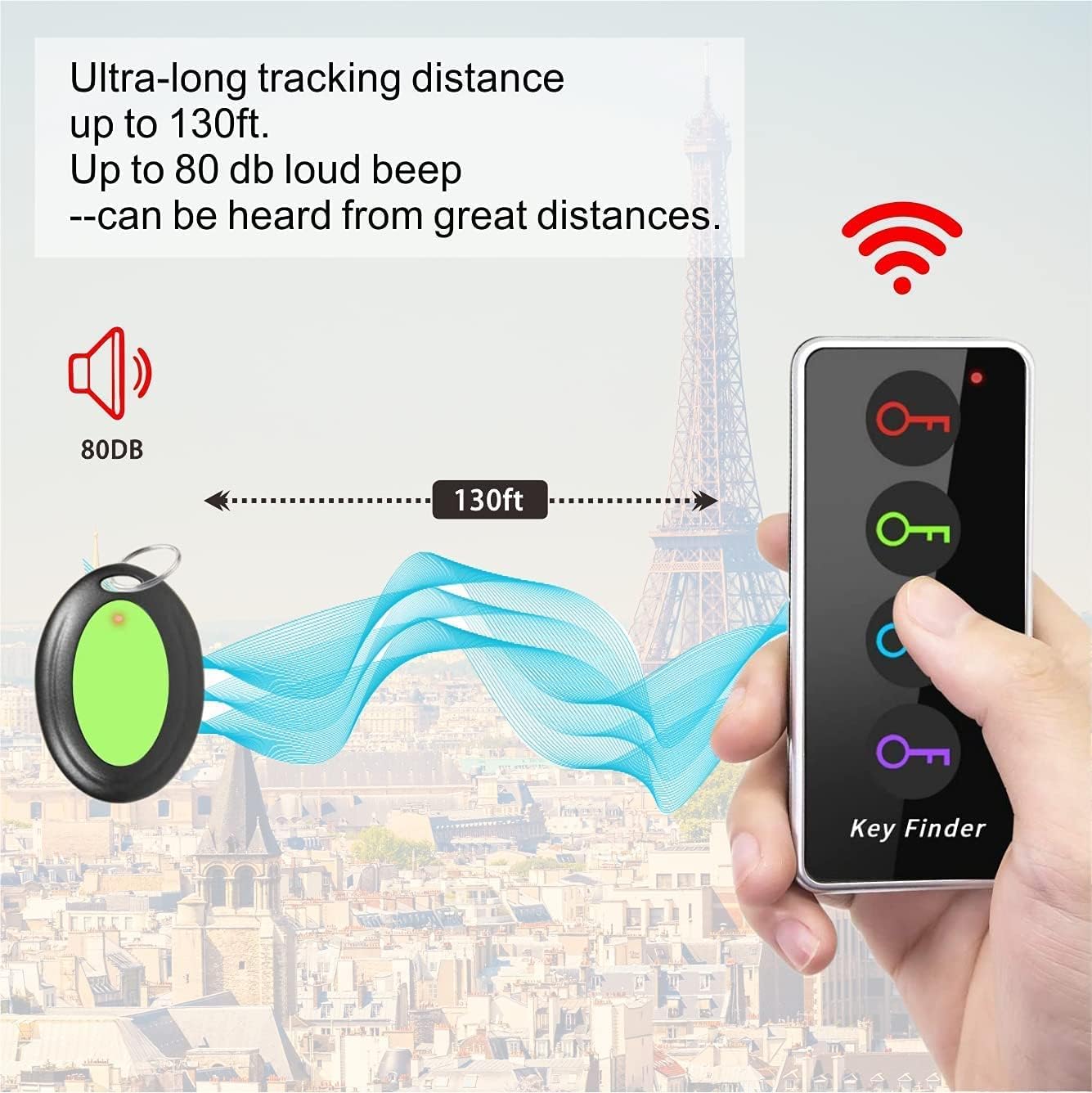 Reyke Key Finder with Sound, 131ft RF Remote Finder, 4 Receivers