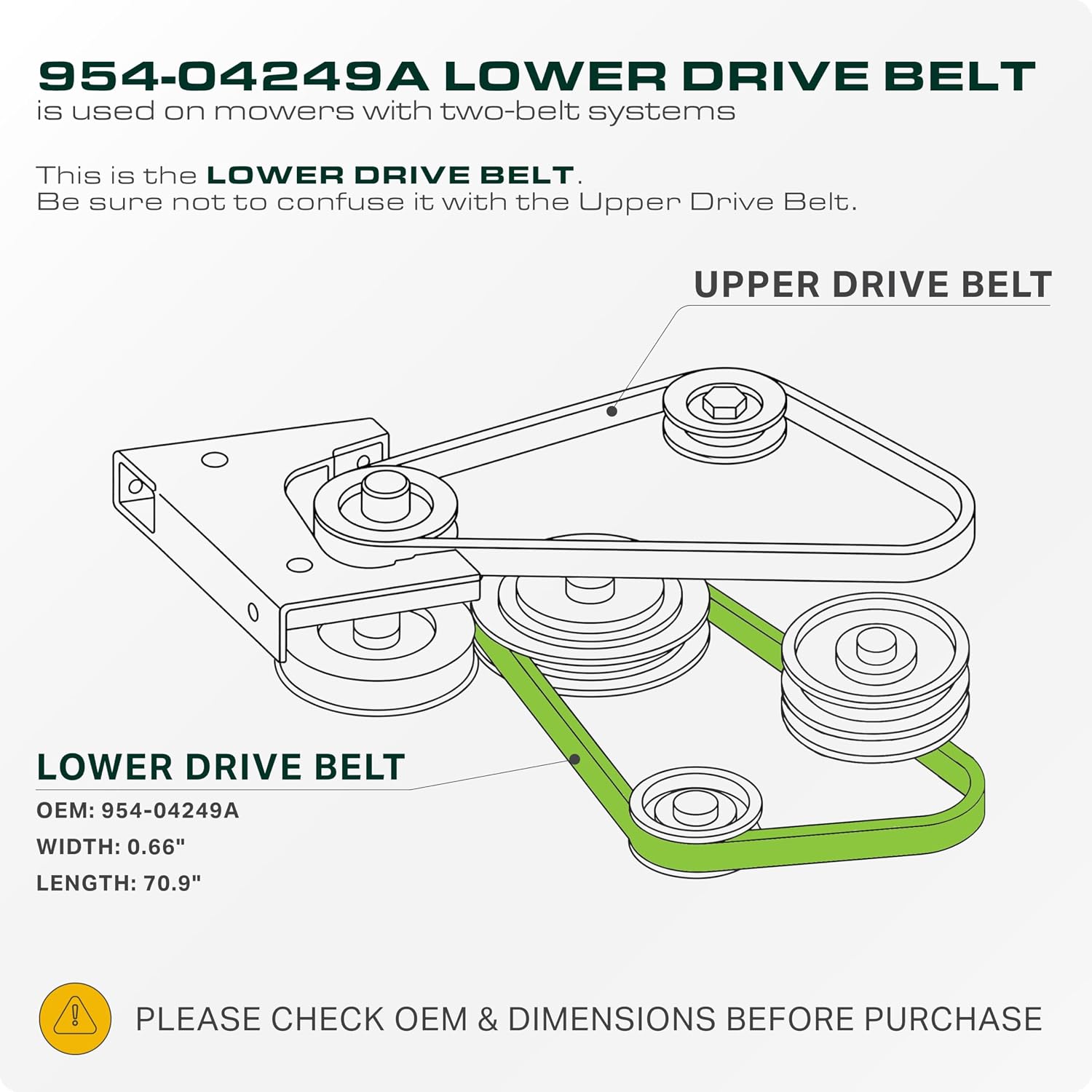 UDC Parts 954-04249A 954-04249 Lower Drive Belt, 0.66" x 70.9", Aramid Cord