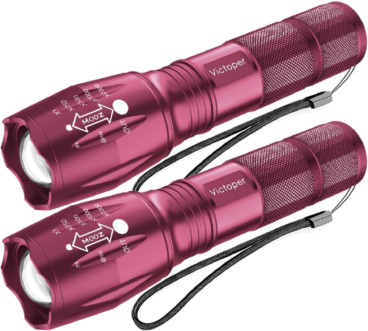 Victoper LED Flashlight 2 Pack Pink, Bright Tactical Torch High Lumens 5 Modes, Waterproof Zoomable Flash Light for Outdoor, Birthday Gifts for Men, Dorm Room Hiking Camping Essentials Gear for Guys