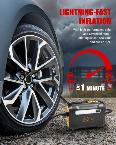 ROCGORLD R8 Tire Inflator Portable Air Compressor, DC 12V Portable Air Compressor with Large Dual Digital Screen, 3X Faster Inflation Portable Air Pump for Car Tires, Bike, Motor - Car Accessories