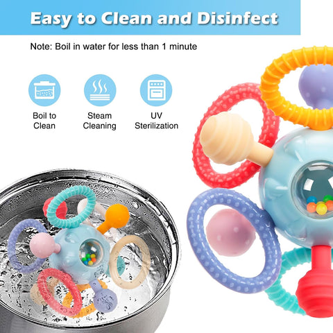 Baby Montessori Sensory Teething Toy 0-6 6-12 Months, Teether Ball & Rattle