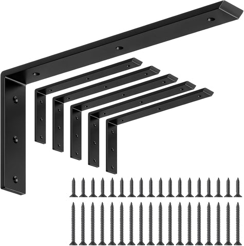 LSK 6PCS Countertop Bracket, L 14"×H 6", Heavy Duty Shelf Bracket, Black