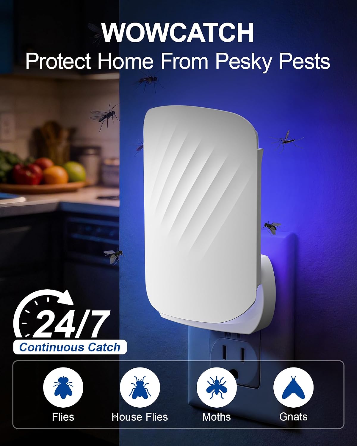 WowCatch Plug-in UV Light Flying Insect Trap for Indoors