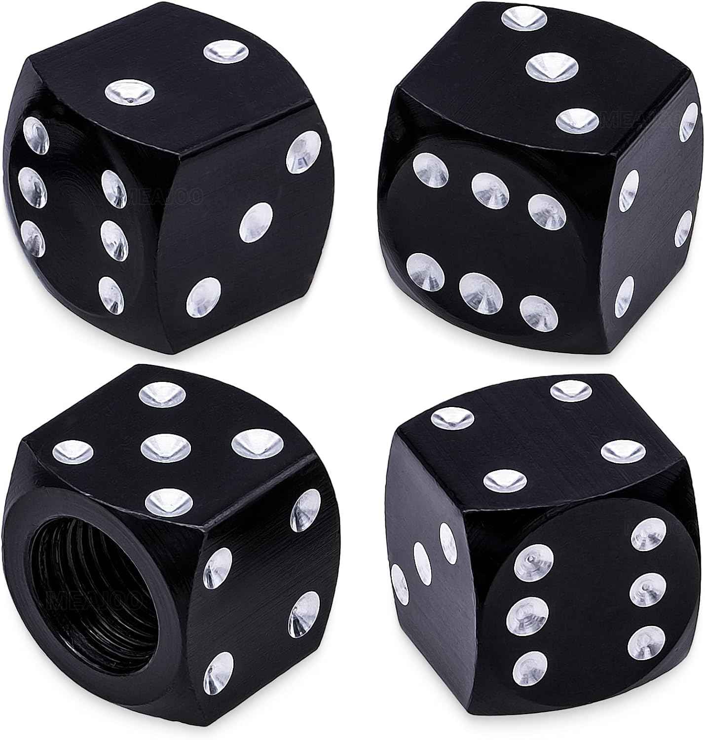 4PCS Dice Style Tire Valve Stem Caps, with O Rubber Ring, Universal Aluminium Alloy Dustproof Tire Valve Stem Covers for Cars, SUV, Trucks, Bikes, Motorcycles, Bicycles(Black)