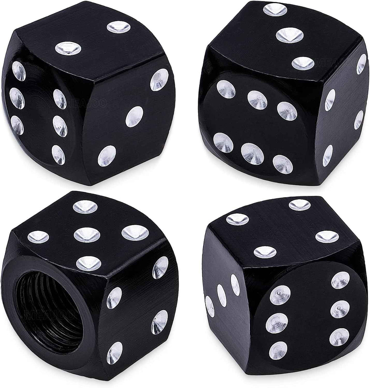 4PCS Dice Style Tire Valve Stem Caps, with O Rubber Ring, Universal Aluminium Alloy Dustproof Tire Valve Stem Covers for Cars, SUV, Trucks, Bikes, Motorcycles, Bicycles(Black)